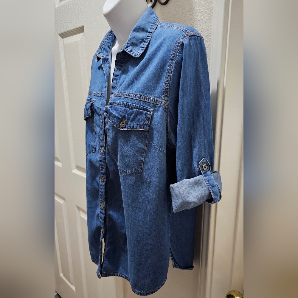Fashion Web Casual Denim Long Sleeve Shirt With Rollup Tabs Size XL EUC - Picture 4 of 16